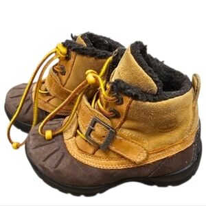 TIMBERLAND Boots Waterproof Bungee Closure Buckle Strap Tan Brown Toddler Size 8